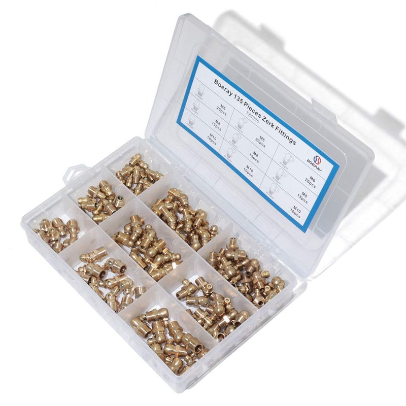 Boeray Straight and 90 Degree and 45 Degree Brass Zerk Grease Nipple Fitting Assortment Kits M6 M8 M10 135pcs - Image 4